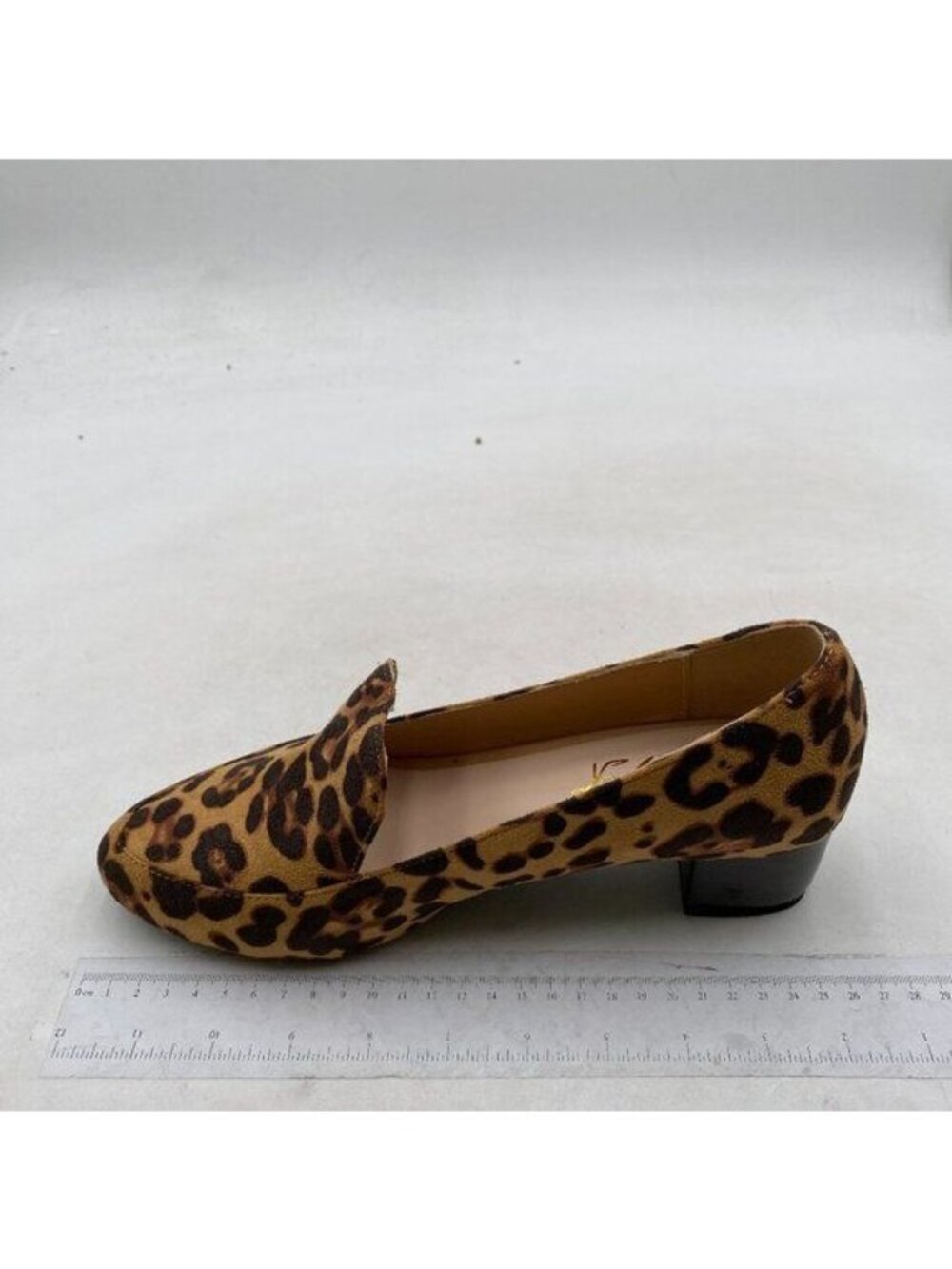 FOWT Brown Leopard Print Suede Slip On Side V Cut Almond Toe Chunky Heel Loafers